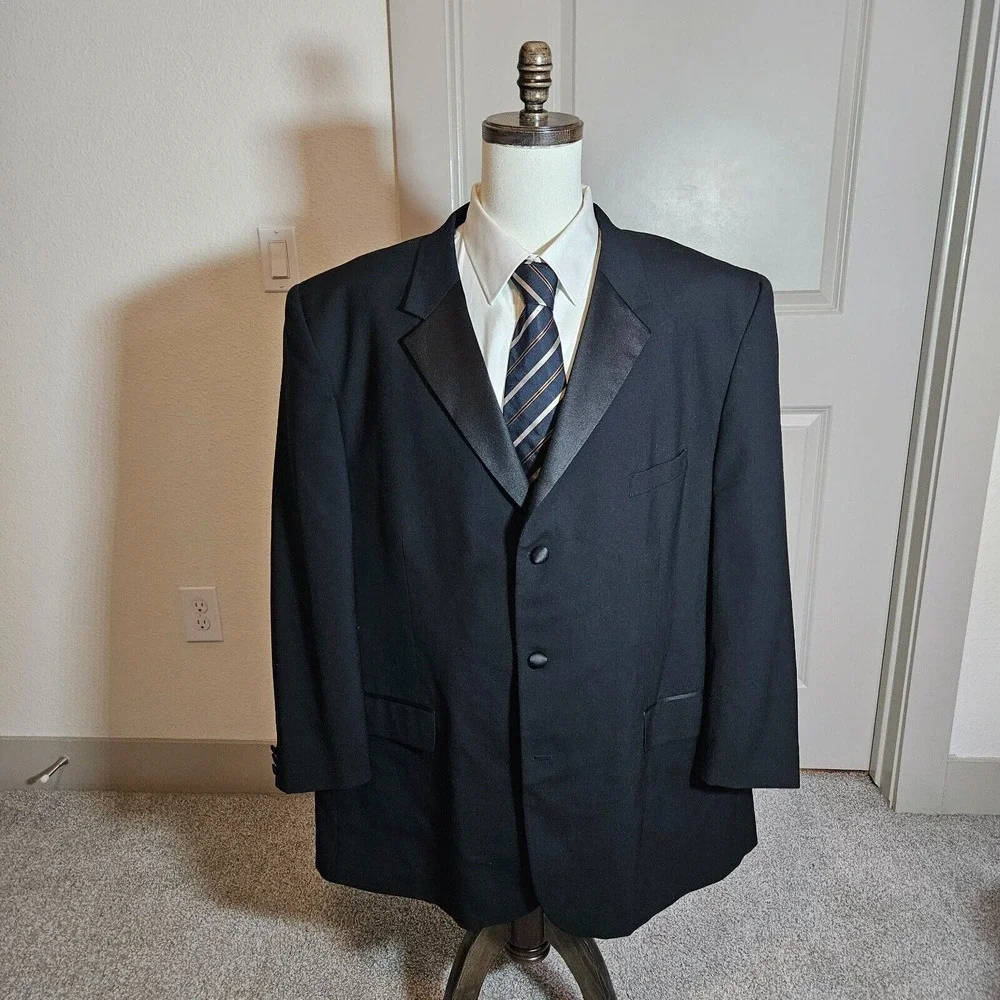 Linea Uomo 54L 2PC Tuxedo Men Pants 50 x 28 Wool‎ Black